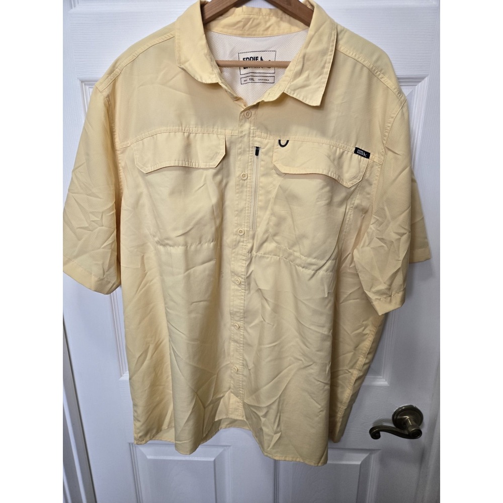 Eddie Bauer Fishing Shirt Men XXL Yellow Woven Tech Hiking Classic Fit Button-Up